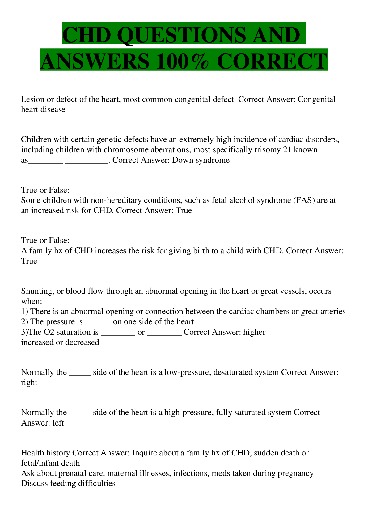 Preview image of CHD QUESTIONS AND ANSWERS 100% CORRECT document